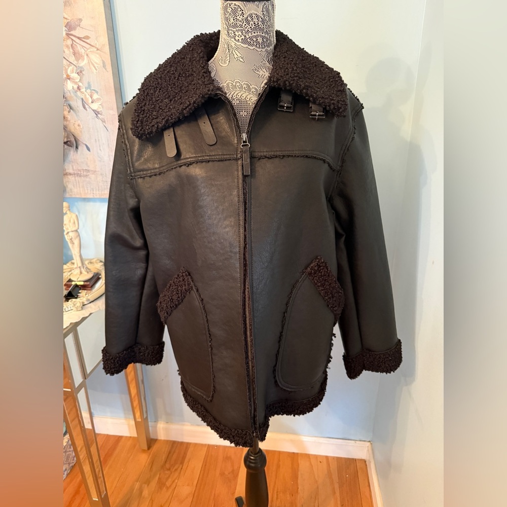 Max Studio Dark Black Shearling Jacket - image 1